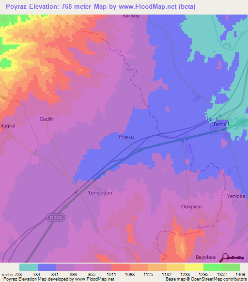 Poyraz,Turkey Elevation Map