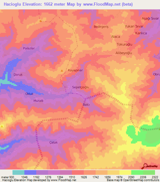 Hacioglu,Turkey Elevation Map