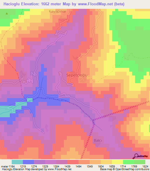 Hacioglu,Turkey Elevation Map