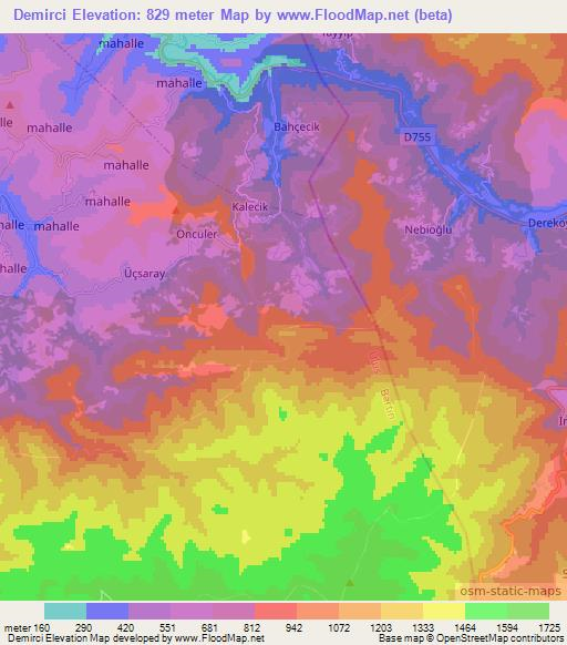 Demirci,Turkey Elevation Map