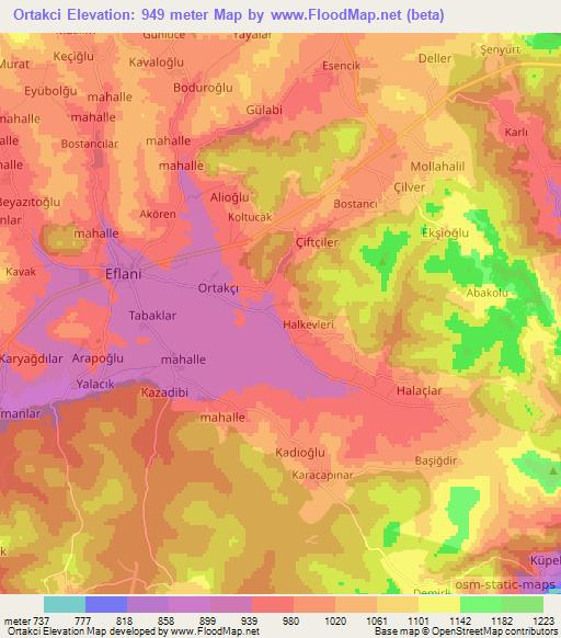 Ortakci,Turkey Elevation Map