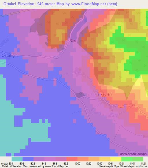 Ortakci,Turkey Elevation Map