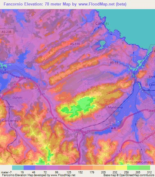 Fancornio,Spain Elevation Map