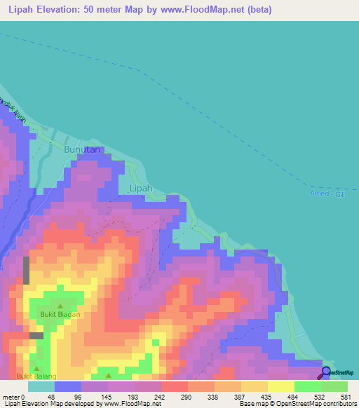 Lipah,Indonesia Elevation Map