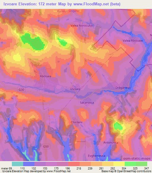 Izvoare,Moldova Elevation Map