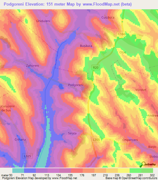 Podgoreni,Moldova Elevation Map