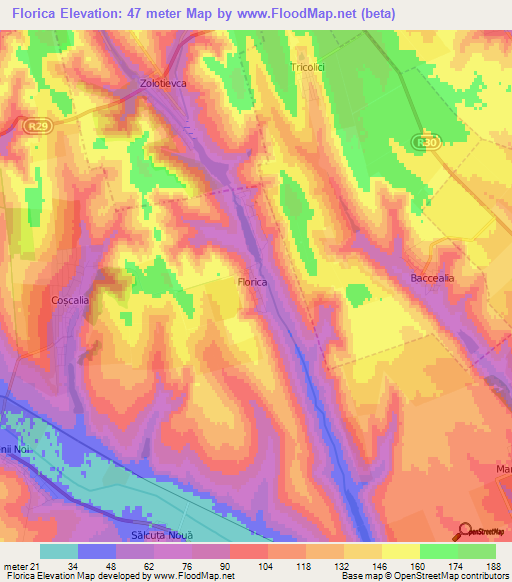 Florica,Moldova Elevation Map