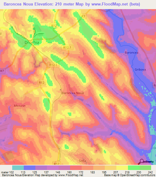 Baroncea Noua,Moldova Elevation Map