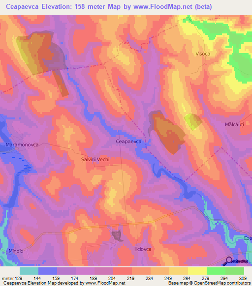 Ceapaevca,Moldova Elevation Map