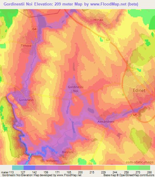 Gordinestii Noi,Moldova Elevation Map