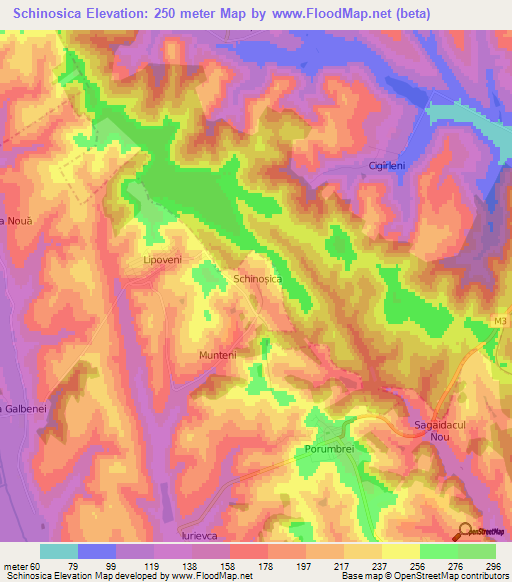 Schinosica,Moldova Elevation Map