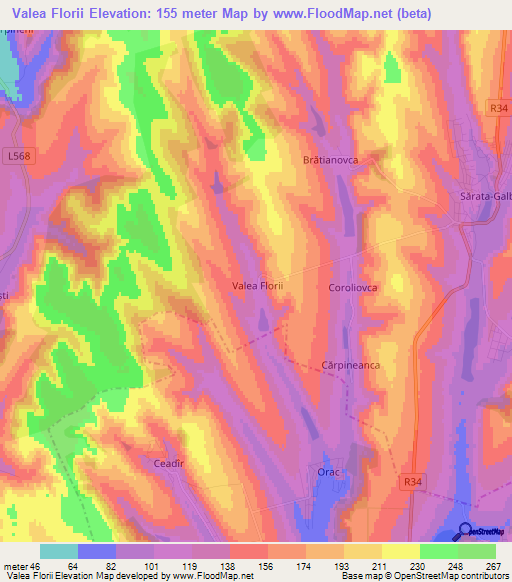 Valea Florii,Moldova Elevation Map