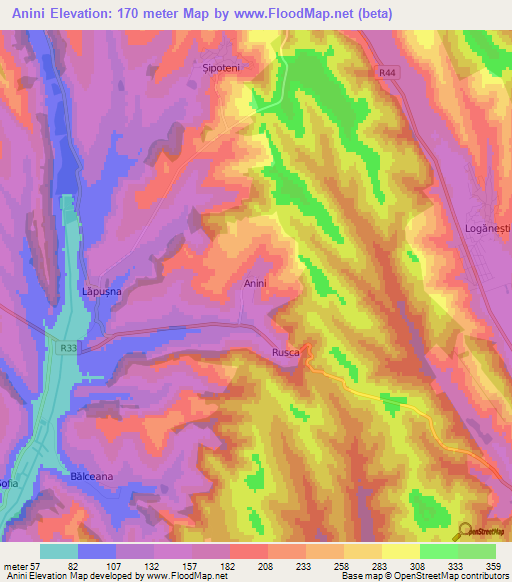 Anini,Moldova Elevation Map