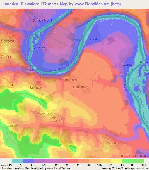 Inundeni,Moldova Elevation Map