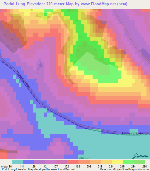 Podul Lung,Moldova Elevation Map