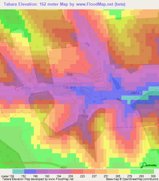 Tabara,Moldova Elevation Map