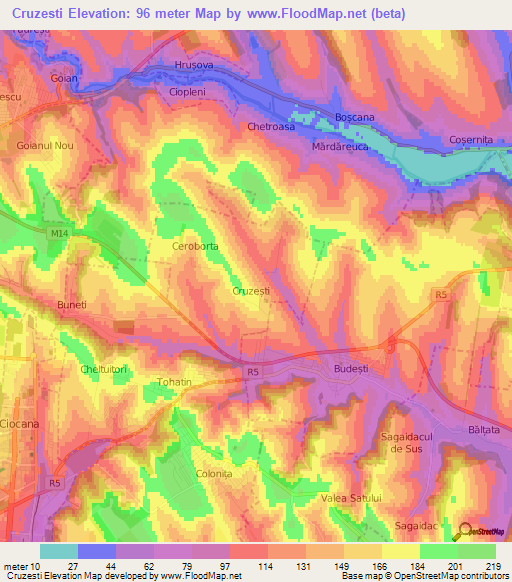 Cruzesti,Moldova Elevation Map