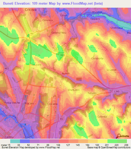 Buneti,Moldova Elevation Map