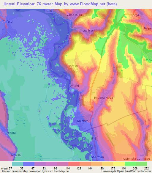 Unteni,Moldova Elevation Map