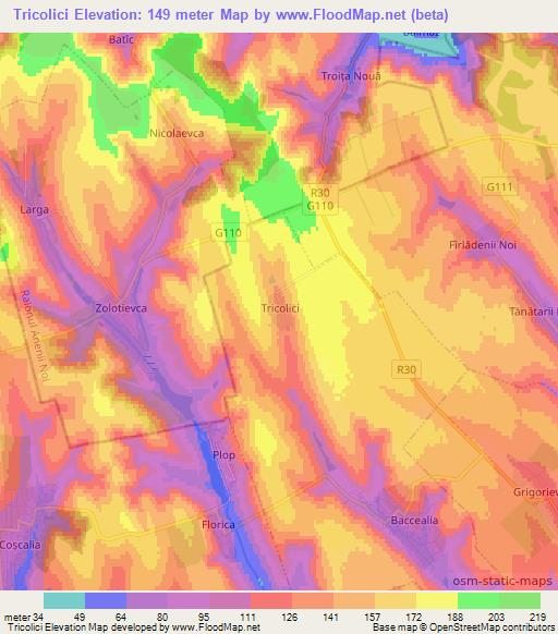 Tricolici,Moldova Elevation Map