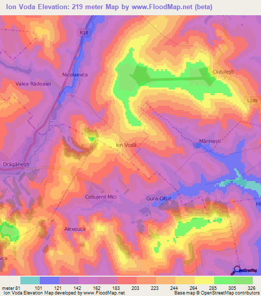 Ion Voda,Moldova Elevation Map