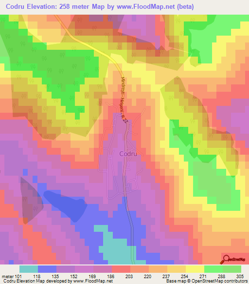 Codru,Moldova Elevation Map