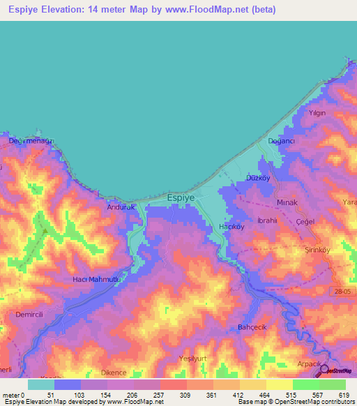 Espiye,Turkey Elevation Map