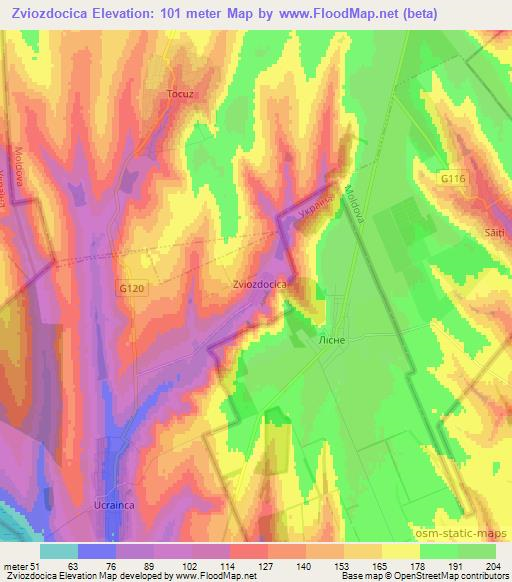 Zviozdocica,Moldova Elevation Map