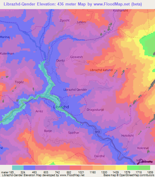 Librazhd-Qender,Albania Elevation Map