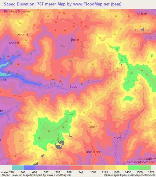 Sapac,Albania Elevation Map