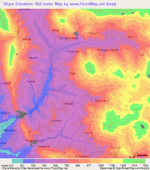 Xhyre,Albania Elevation Map