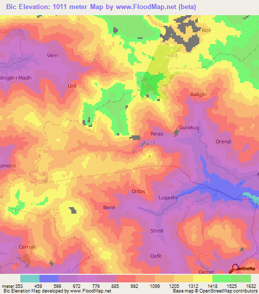 Bic,Albania Elevation Map