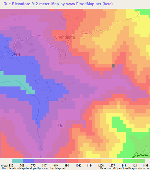 Ruc,Albania Elevation Map