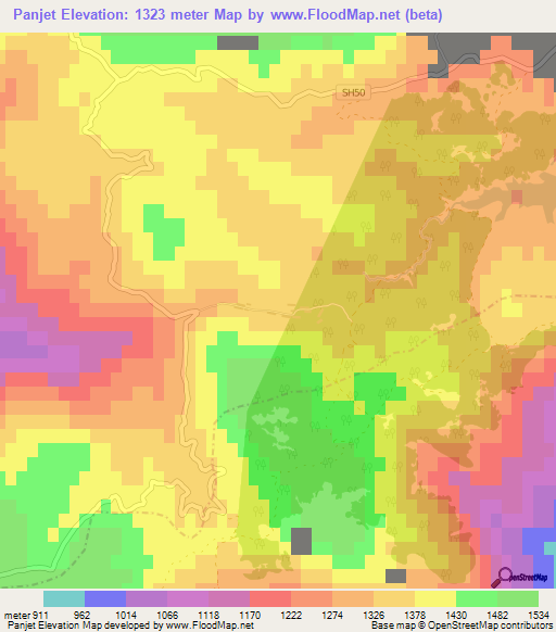 Panjet,Albania Elevation Map