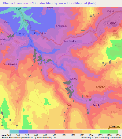 Blishte,Albania Elevation Map