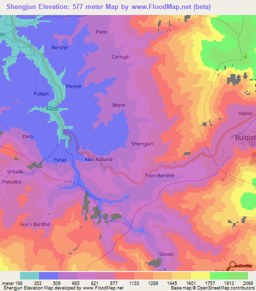 Shengjun,Albania Elevation Map