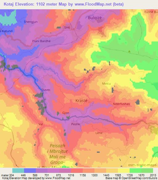 Kotaj,Albania Elevation Map