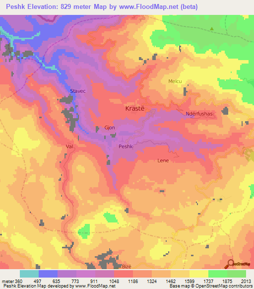 Peshk,Albania Elevation Map