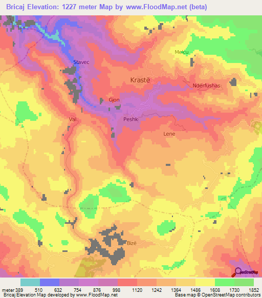 Bricaj,Albania Elevation Map