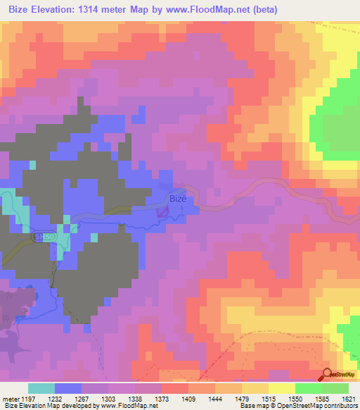 Bize,Albania Elevation Map