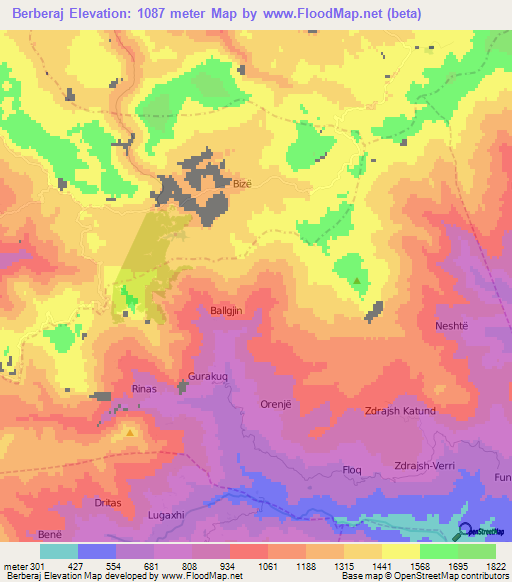 Berberaj,Albania Elevation Map