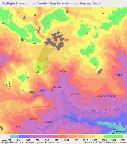 Ballgjin,Albania Elevation Map