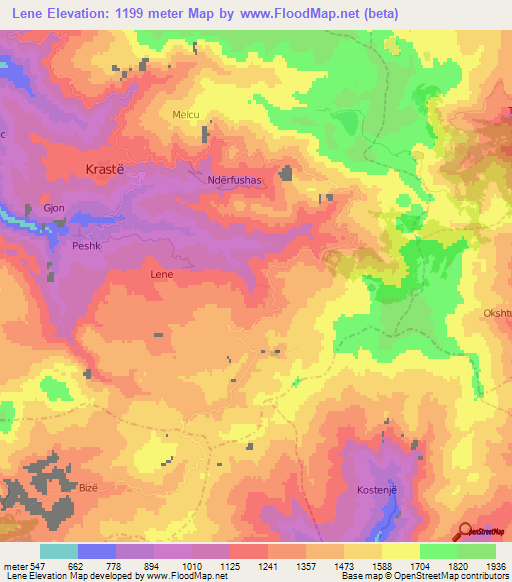 Lene,Albania Elevation Map