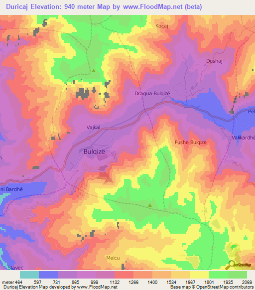 Duricaj,Albania Elevation Map