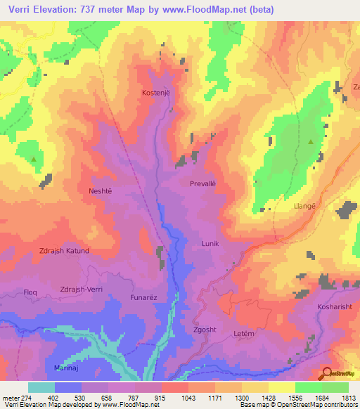 Verri,Albania Elevation Map