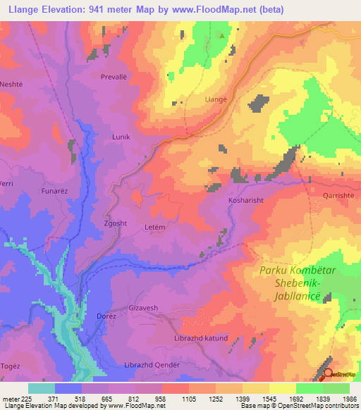 Llange,Albania Elevation Map