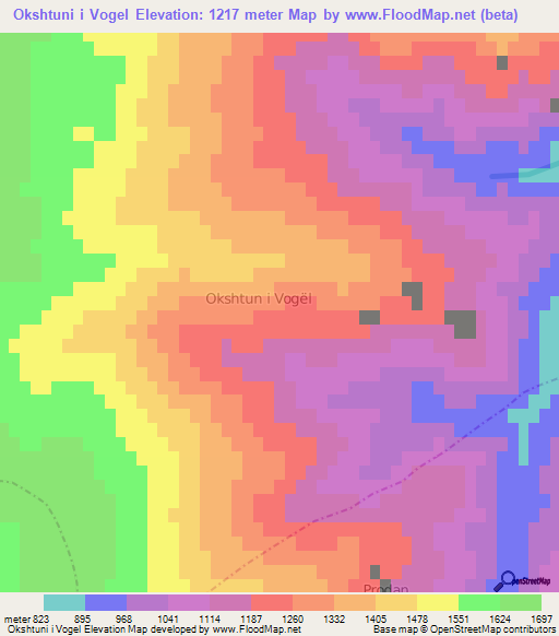 Okshtuni i Vogel,Albania Elevation Map