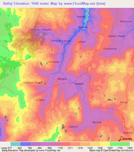 Ballaj,Albania Elevation Map