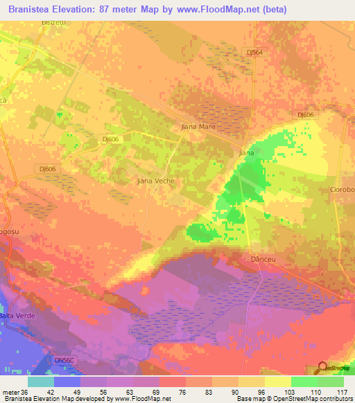 Branistea,Romania Elevation Map