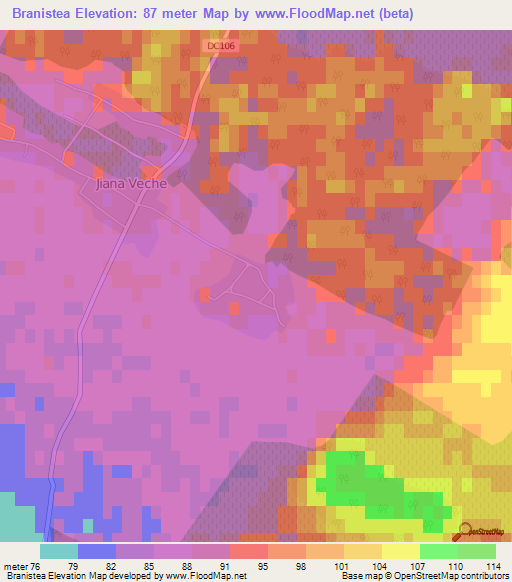 Branistea,Romania Elevation Map